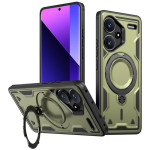 Хибриден гръб с кръгла стойка и силиконов пръстен за Xiaomi Redmi Note 13 Pro+ 5G - тъмно зелен