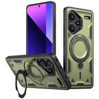 Хибриден гръб с кръгла стойка и силиконов пръстен за Xiaomi Redmi Note 13 Pro+ 5G - тъмно зелен