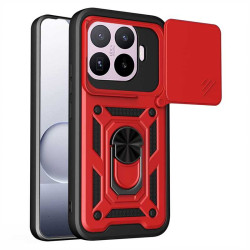 Хибриден гръб със стойка и слайдър за камера за Xiaomi 17T Pro - червен