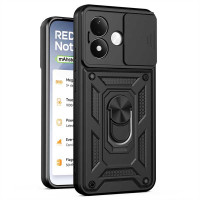 Хибриден гръб със стойка и слайдър за камера за Xiaomi Redmi Note 17 4G/5G - черен