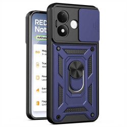 Хибриден гръб със стойка и слайдър за камера за Xiaomi Redmi Note 17 4G/5G - тъмно син