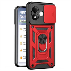 Хибриден гръб със стойка и слайдър за камера за Xiaomi Redmi Note 17 4G/5G - червен