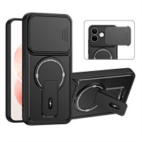 Хибриден гръб с кръгла метална стойка MAGSAFE и слайдър за камера за Xiaomi Redmi Note 17 4G/5G - черен
