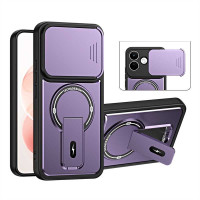 Хибриден гръб с кръгла метална стойка MAGSAFE и слайдър за камера за Xiaomi Redmi Note 17 4G/5G - тъмно лилав