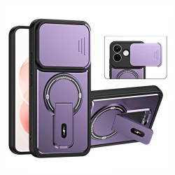 Хибриден гръб с кръгла метална стойка MAGSAFE и слайдър за камера за Xiaomi Redmi Note 17 4G/5G - тъмно лилав