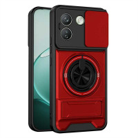 Хибриден гръб с кръгла метална стойка MAGSAFE и слайдър за камера за Xiaomi Redmi Note 17 Pro Max 5G - червен