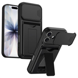 Хибриден гръб със стойка и слайдър за камера за iPhone 17 - черен