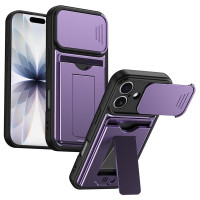 Хибриден гръб със стойка и слайдър за камера за iPhone 17 - тъмно лилав