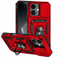Хибриден гръб със стойка и слайдър за камера за iPhone 17 - червен
