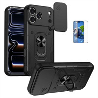 Хибриден гръб с кръгла стойка и слайдър за камера за iPhone 17 Pro - черен