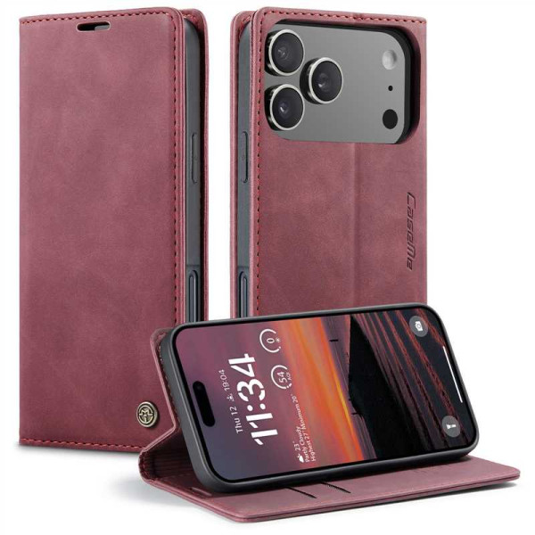 Калъф страничен flip марка CASEME за iPhone 17 Pro – винено червен Калъф страничен flip марка CASEME за iPhone 17 Pro – винено червен