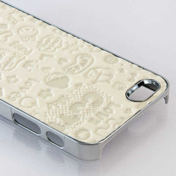 Пластмасов калъф облицован с кожа на релефни щампи  за iPhone 5  - бял