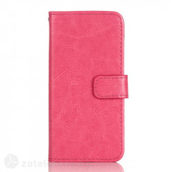 Кожен калъф тип портмоне с гладка кожа за iPhone SE/5s - розов