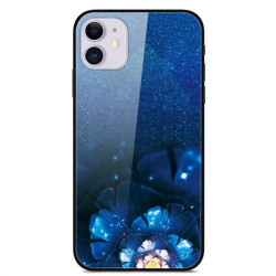 Силиконов кейс със стъклен гръб за iPhone 12 mini - синьо цвете