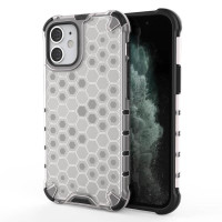 Хибриден гръб с ромбоидна шарка за iPhone 12 mini - бял