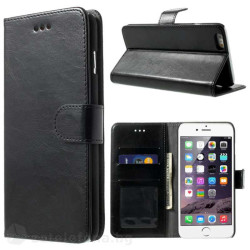 Кожен калъф 2 в 1 тип портмоне за iPhone 6 Plus - черен