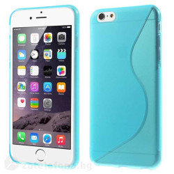 Силиконов калъф за iPhone 6 Plus със S-образен дизайн - син