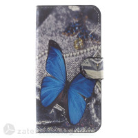 Кожен калъф тип портмоне за Asus Zenfone Go ZB500KL - синя пеперуда