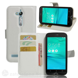 Кожен калъф тип портмоне с кръгло капаче за Asus Zenfone Go ZB500KL - бял