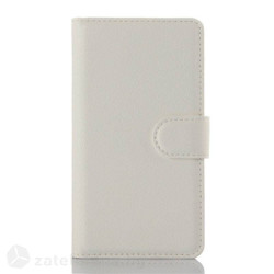 Кожен калъф тип портмоне с кръгло капаче за Lenovo A2010 - бял