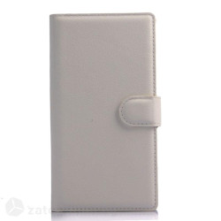 Кожен калъф тип портмоне с кръгло капаче за Lenovo Vibe Z2 - бял