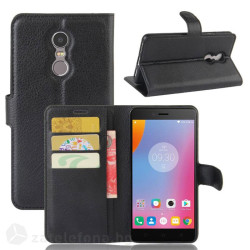 Кожен калъф тип портмоне за Lenovo K6 Note - черен