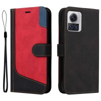 Кожен калъф тип портмоне с магнитно закопчаване за Motorola Edge 30 Ultra - червено-черен