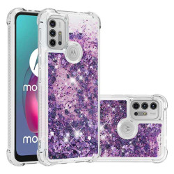 Силиконов гръб с течност с брокат за Motorola Moto G10/G30 - лилав