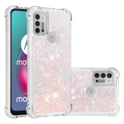 Силиконов гръб с течност с брокат за Motorola Moto G10/G30 - розов