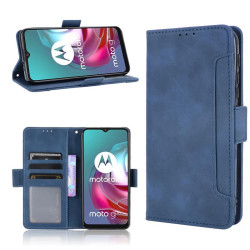 Кожен калъф тип портмоне с магнитно закопчаване за Motorola Moto G10/G30 - тъмно син