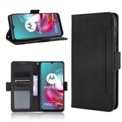 Кожен калъф тип портмоне с магнитно закопчаване за Motorola Moto G10/G30 - черен
