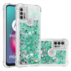 Силиконов гръб с течност с брокат за Motorola Moto G10/G30 - зелен