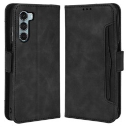 Кожен калъф тип портмоне с магнитно закопчаване за Motorola Moto G200 5G - черен