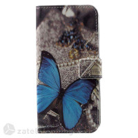 Кожен калъф тип портмоне за Motorola Moto G5S - синя пеперуда