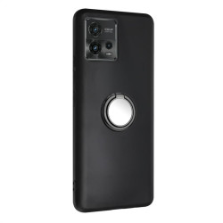 Силиконов гръб със стойка тип пръстен за Motorola G72 - черен