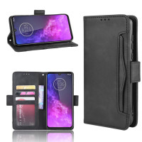 Кожен калъф тип портмоне с магнитно закопчаване за Motorola One Zoom - черен