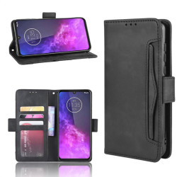 Кожен калъф тип портмоне с магнитно закопчаване за Motorola One Zoom - черен