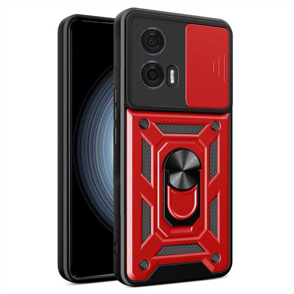 Хибриден гръб с кръгла стойка и слайдър за камера за Motorola Edge 50 Fusion 5G - червен