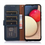 Кожен калъф тип портмоне марка KHAZNEH за Motorola Edge 60 5G/60 Fusion 5G - син с кафява лента - 1 Кожен калъф тип портмоне марка KHAZNEH за Motorola Edge 60 5G/60 Fusion 5G - син с кафява лента - 1