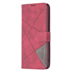 Кожен калъф тип портмоне марка BINFEN COLOR за Motorola Edge 60 Pro 5G - червен със сив триъгълник
