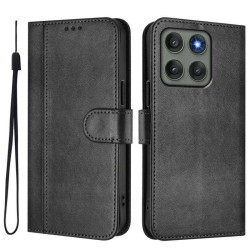 Кожен калъф тип портмоне за Motorola Edge 60 Pro 5G - черен