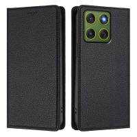 Кожен калъф тип портмоне с грапава кожа за Motorola Edge 70 5G - черен