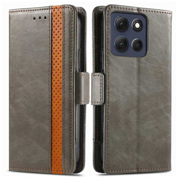 Кожен калъф тип портмоне за Motorola Edge 70 Fusion 5G - сив с лента Кожен калъф тип портмоне за Motorola Edge 70 Fusion 5G - сив с лента