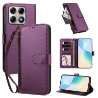 Кожен калъф тип портмоне с цип за Motorola Edge 70 Pro 5G - лилав