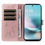 Кожен калъф тип портмоне с котка за Motorola G57 Power 5G - розов - 0 Кожен калъф тип портмоне с котка за Motorola G57 Power 5G - розов - 0