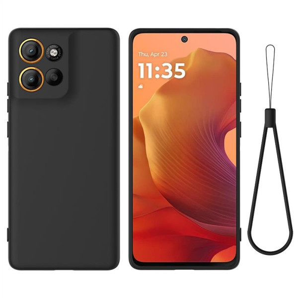 Силиконов гръб с верижка за Motorola G86 5G - черен