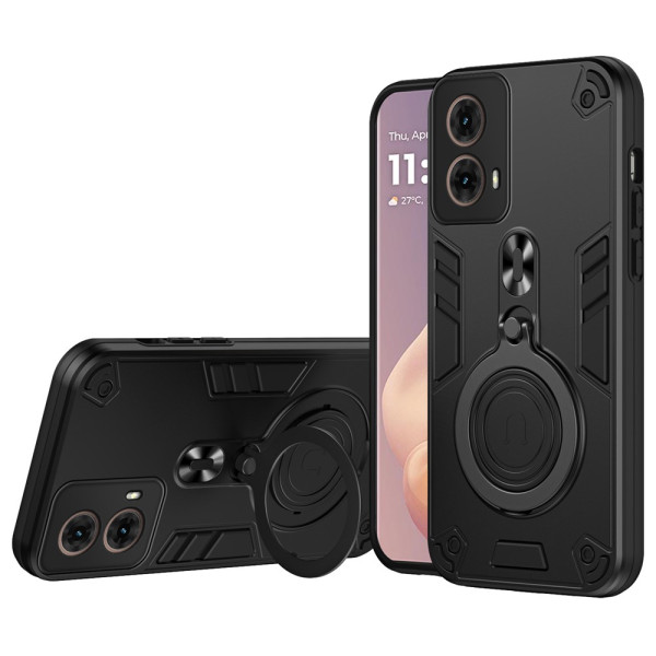Хибриден гръб с кръгла метална стойка за Motorola Moto G85 5G - черен