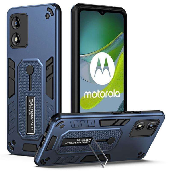 Хибриден гръб със стойка и силиконов пръстен за Motorola E13 - тъмно син Хибриден гръб със стойка и силиконов пръстен за Motorola E13 - тъмно син