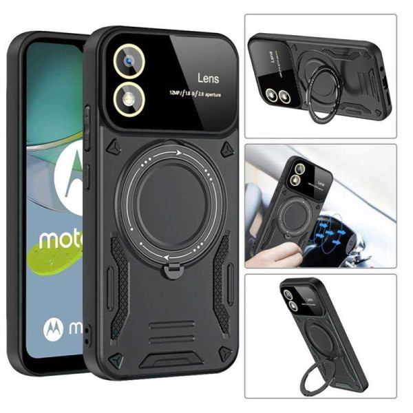 Силиконов гръб със стойка тип пръстен за Motorola E13 - черен Силиконов гръб със стойка тип пръстен за Motorola E13 - черен
