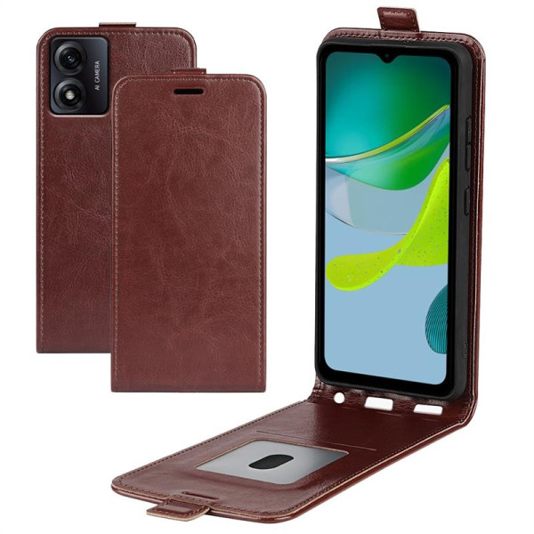 Кожен калъф flip за Motorola E13 - кафяв Кожен калъф flip за Motorola E13 - кафяв